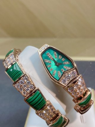 Bulgari Serpenti Rose Gold Green Malachite Diamond Watch view 3