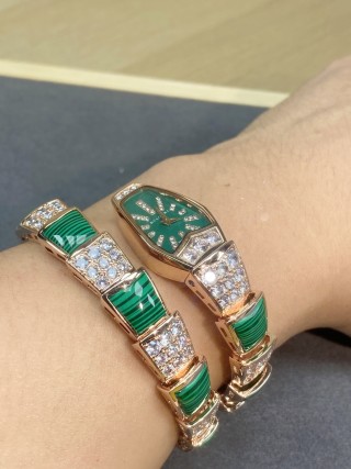 Bulgari Serpenti Rose Gold Green Malachite Diamond Watch view 7