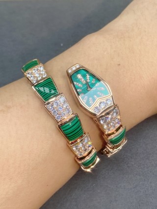 Bulgari Serpenti Rose Gold Green Malachite Diamond Watch view 8