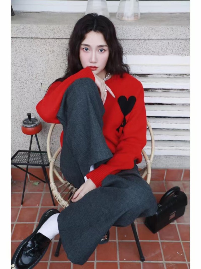Red Heart Embroidered Wool Cardigan