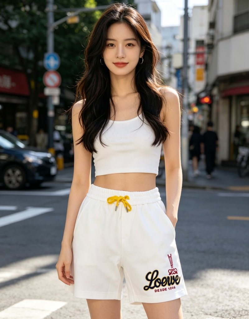White Embroidered Logo Athletic Shorts with Yellow Drawstring view