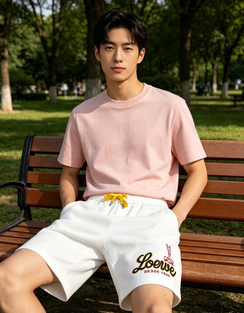 White Embroidered Logo Athletic Shorts with Yellow Drawstring view
