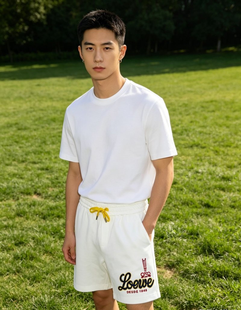 White Embroidered Logo Athletic Shorts with Yellow Drawstring view