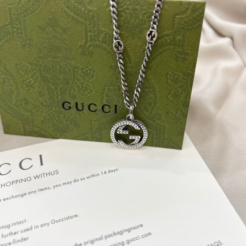 Gucci GG Interlocking Double G Silver Pendant Necklace