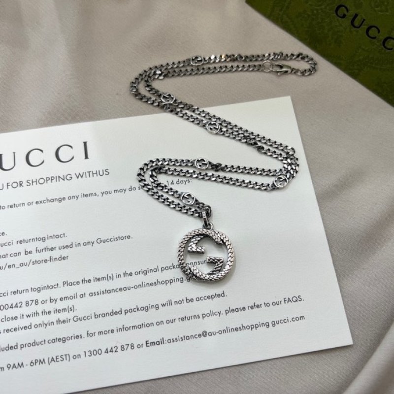 Gucci GG Interlocking Double G Silver Pendant Necklace view