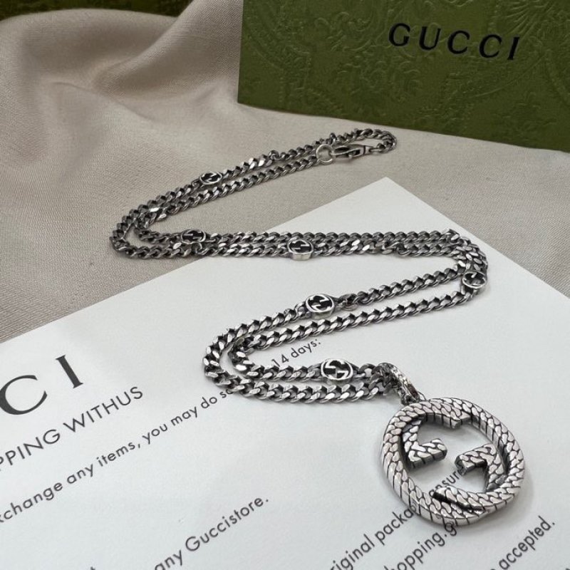 Gucci GG Interlocking Double G Silver Pendant Necklace view