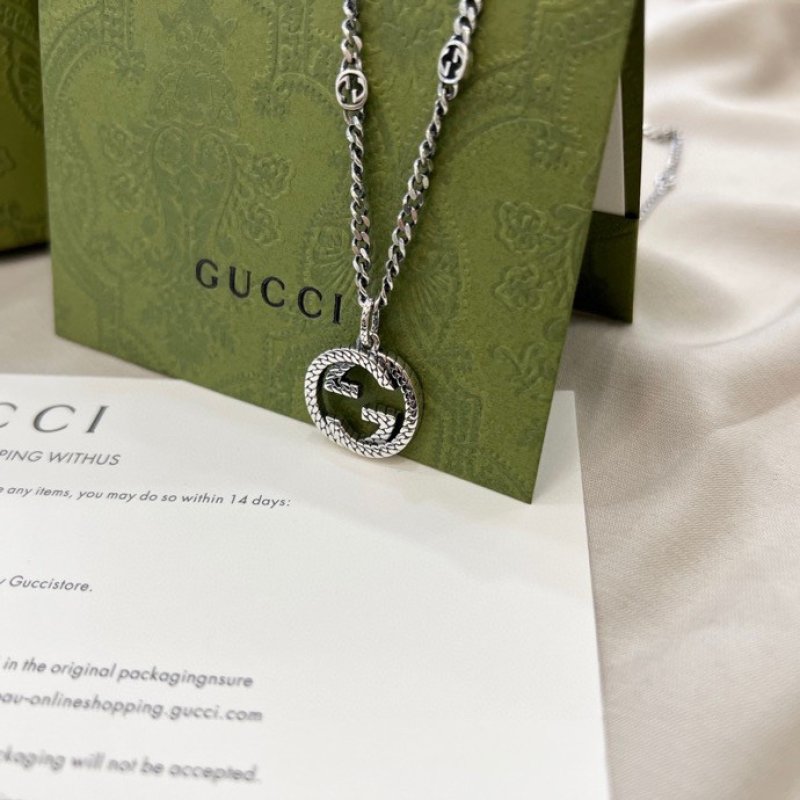 Gucci GG Interlocking Double G Silver Pendant Necklace view