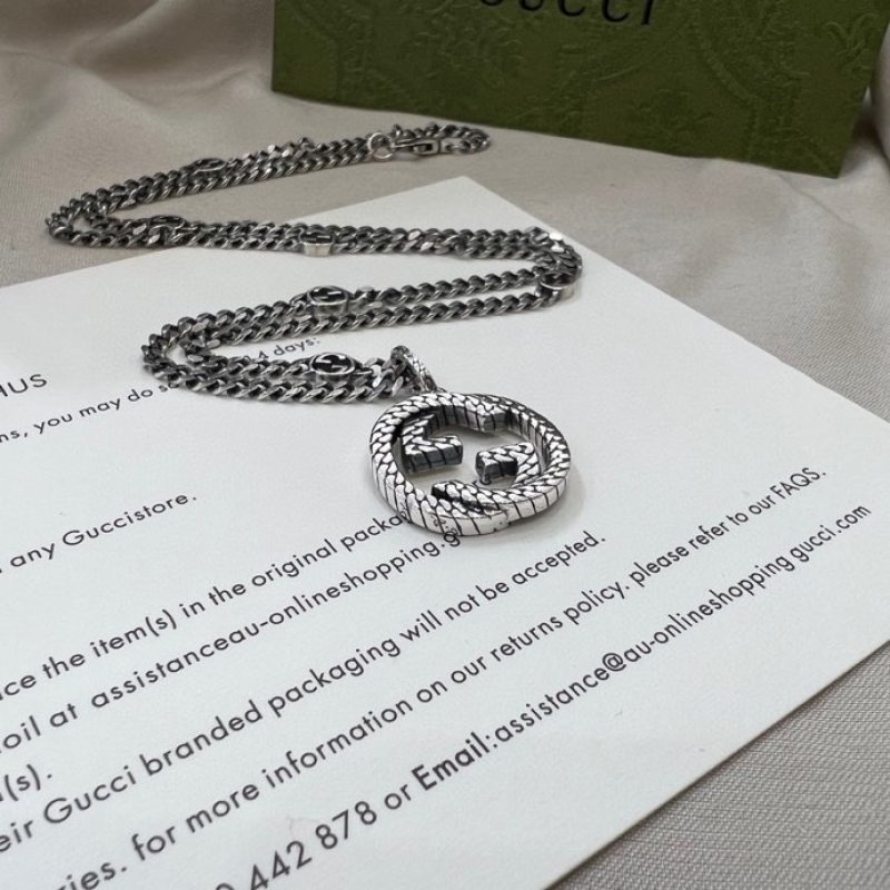 Gucci GG Interlocking Double G Silver Pendant Necklace view