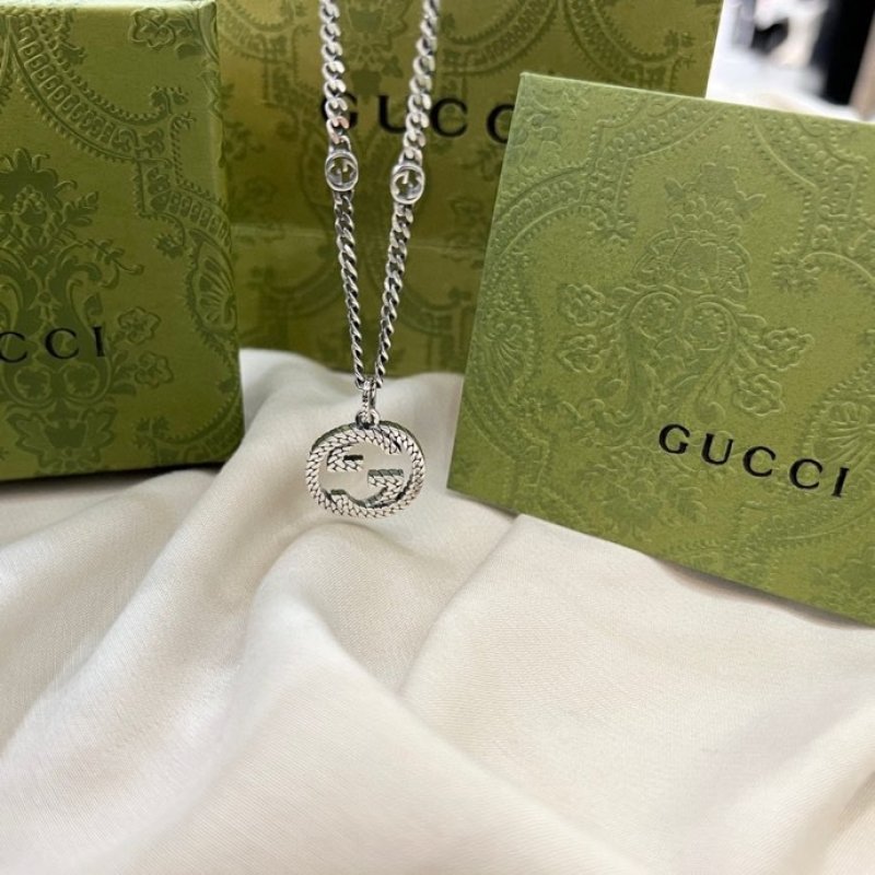 Gucci GG Interlocking Double G Silver Pendant Necklace view