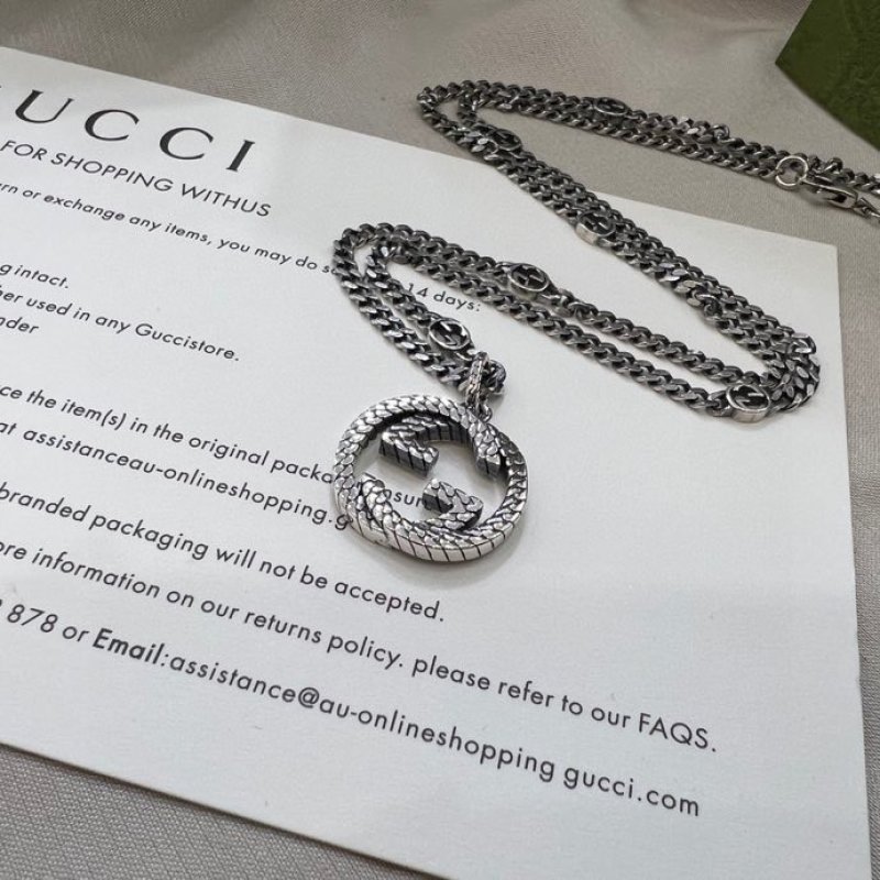 Gucci GG Interlocking Double G Silver Pendant Necklace view