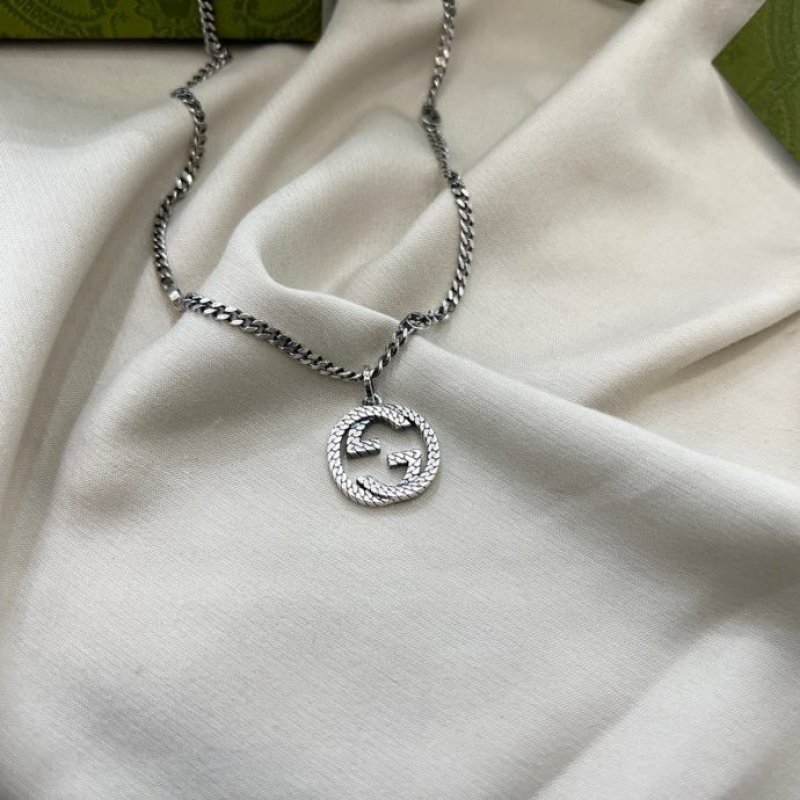 Gucci GG Interlocking Double G Silver Pendant Necklace view