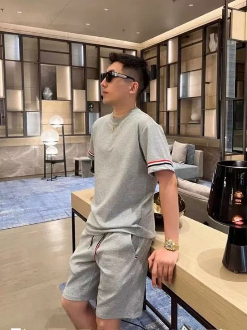 Grey Striped Sleeve T-Shirt with Shorts Set view