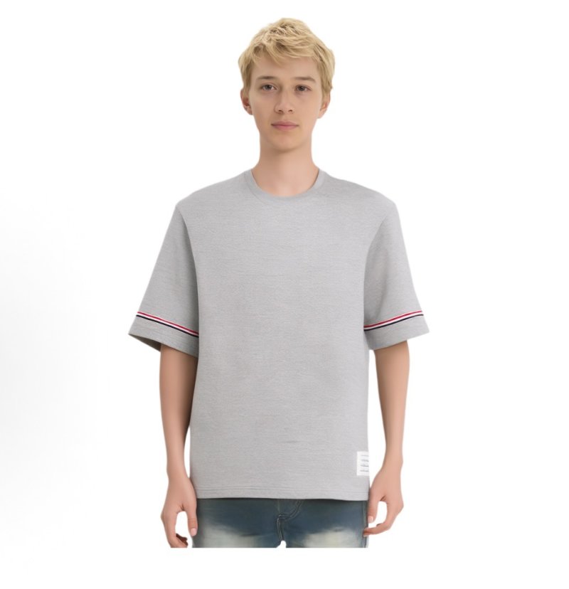 Grey Striped Sleeve T-Shirt with Shorts Set view
