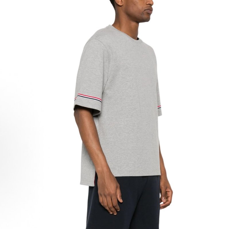 Grey Striped Sleeve T-Shirt with Shorts Set view