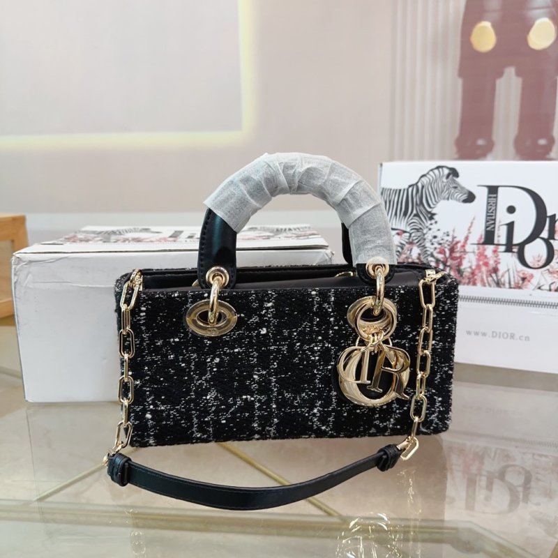 Dior Lady D-Joy Tweed Top Handle Bag Black