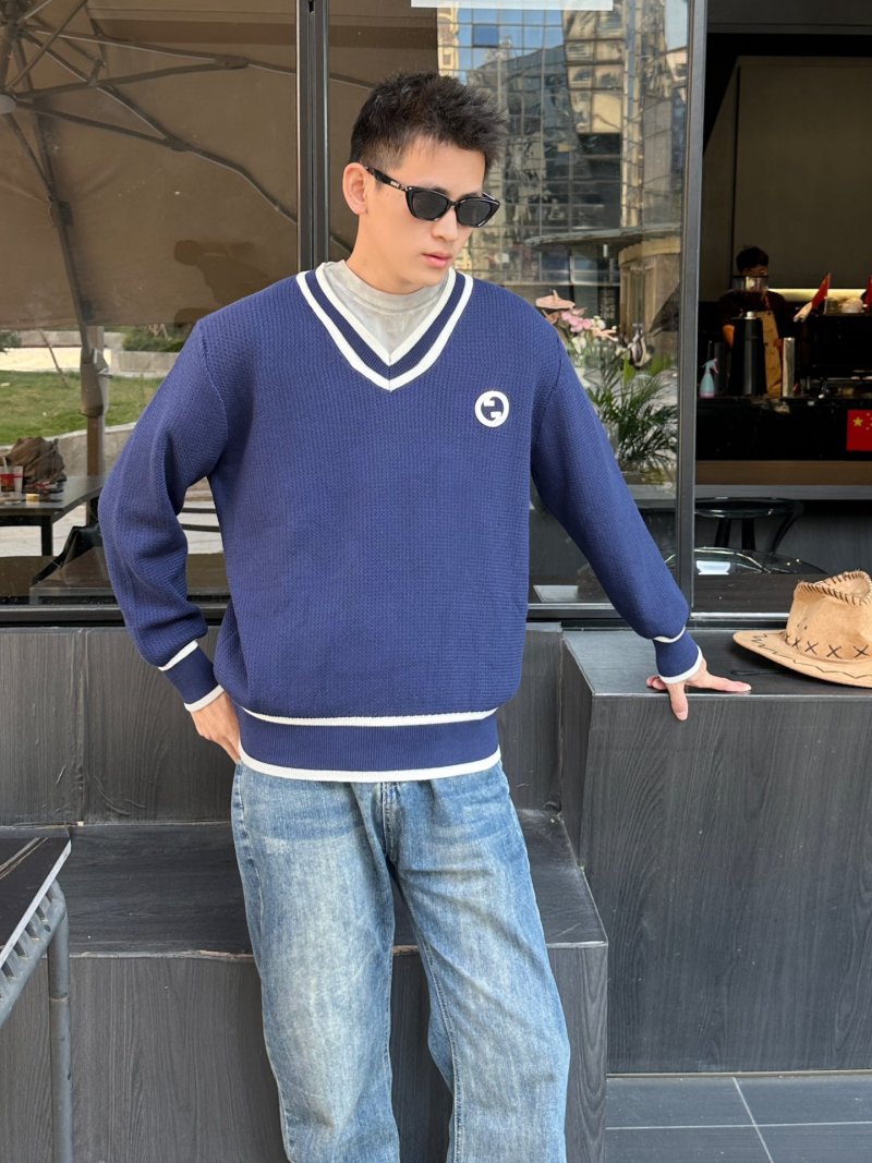 Navy V-Neck Varsity Stripe Ribbed Sweater view