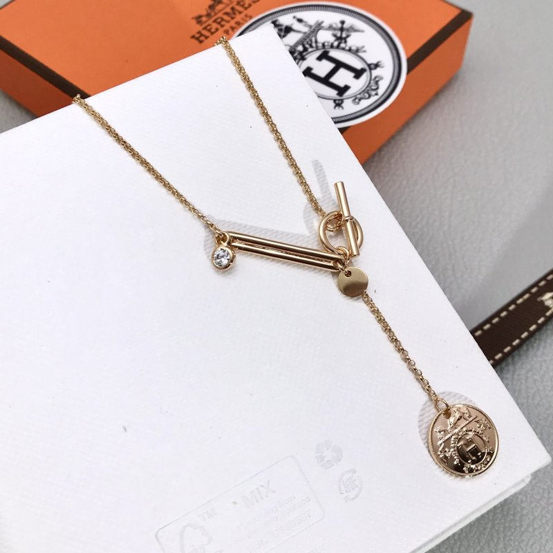 Hermès Replica H Pendant Gold Necklace Coin Style view