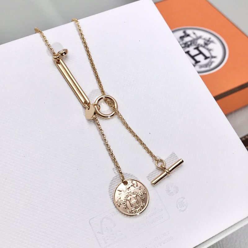 Hermès Replica H Pendant Gold Necklace Coin Style view