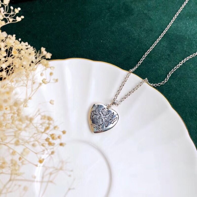 Gucci Love Bird Heart Silver Pendant Necklace view