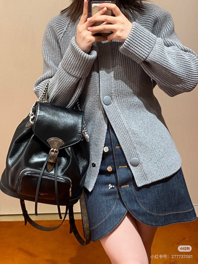 Louis Vuitton Black Leather Backpack with Chain Strap view