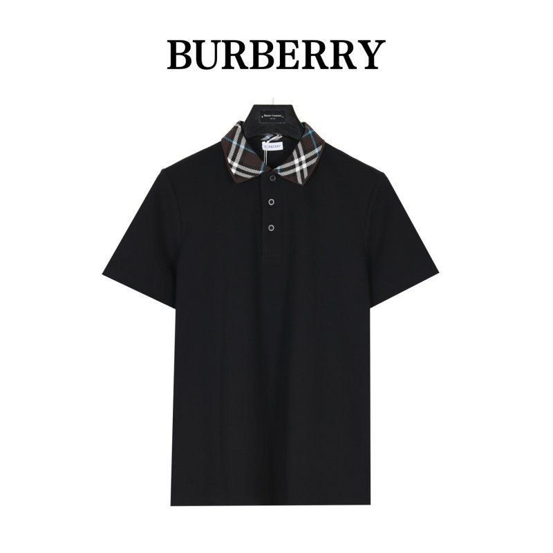 Black Short-Sleeve Polo Shirt with Checkered Collar view