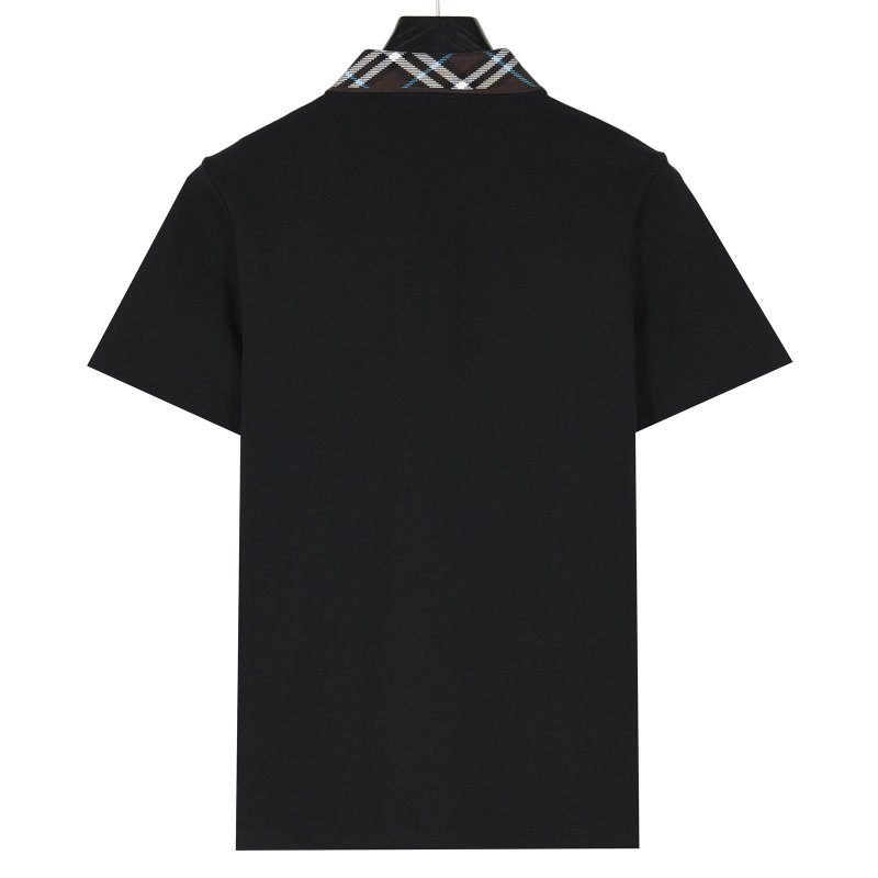 Black Short-Sleeve Polo Shirt with Checkered Collar view