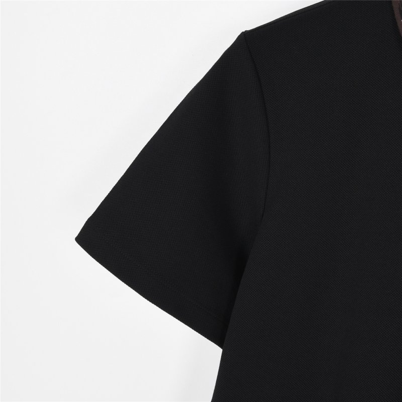 Black Short-Sleeve Polo Shirt with Checkered Collar view