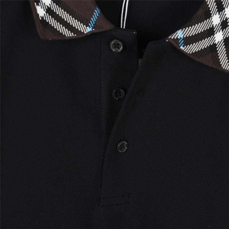 Black Short-Sleeve Polo Shirt with Checkered Collar view