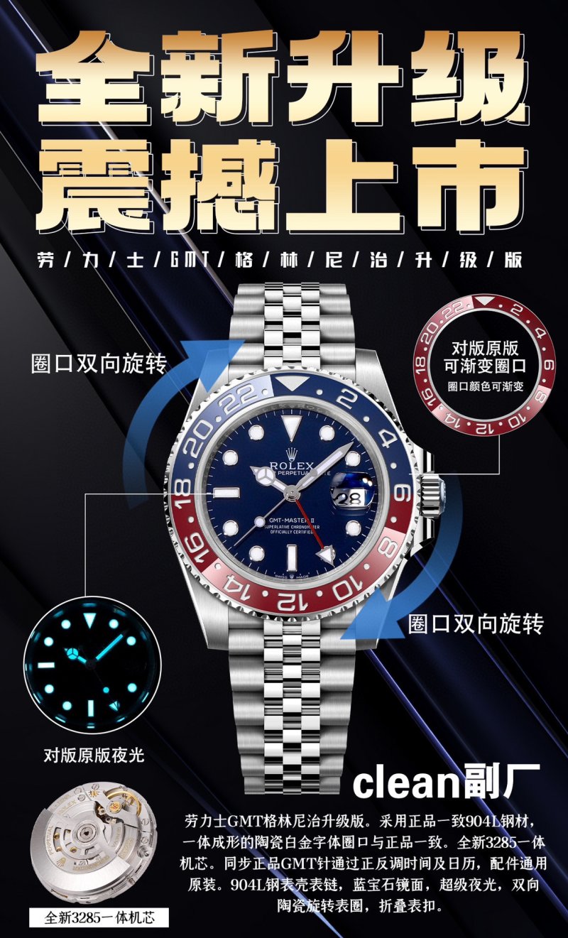 Rolex GMT-Master II Blue Red Ceramic Steel Watch