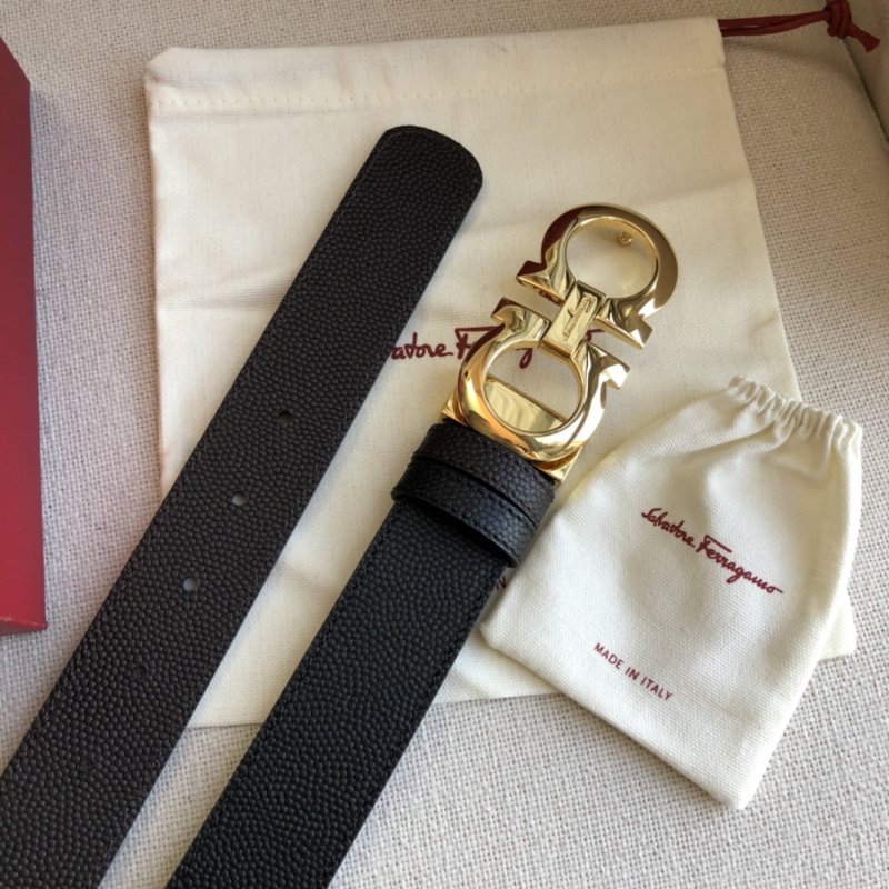 Salvatore Ferragamo Black Leather Gold Buckle Belt view
