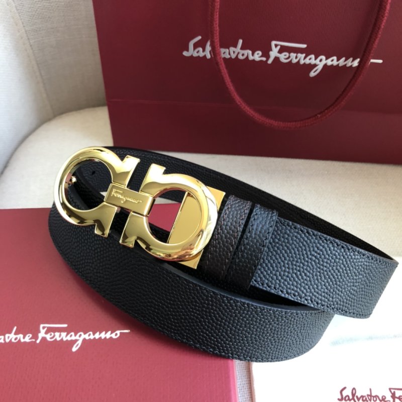 Salvatore Ferragamo Black Leather Gold Buckle Belt view