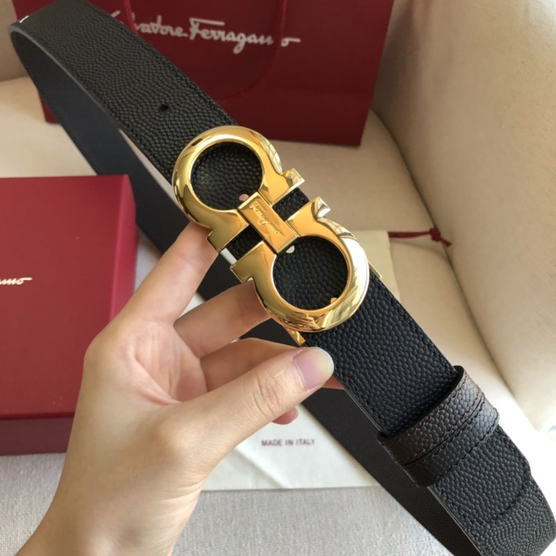 Salvatore Ferragamo Black Leather Gold Buckle Belt view