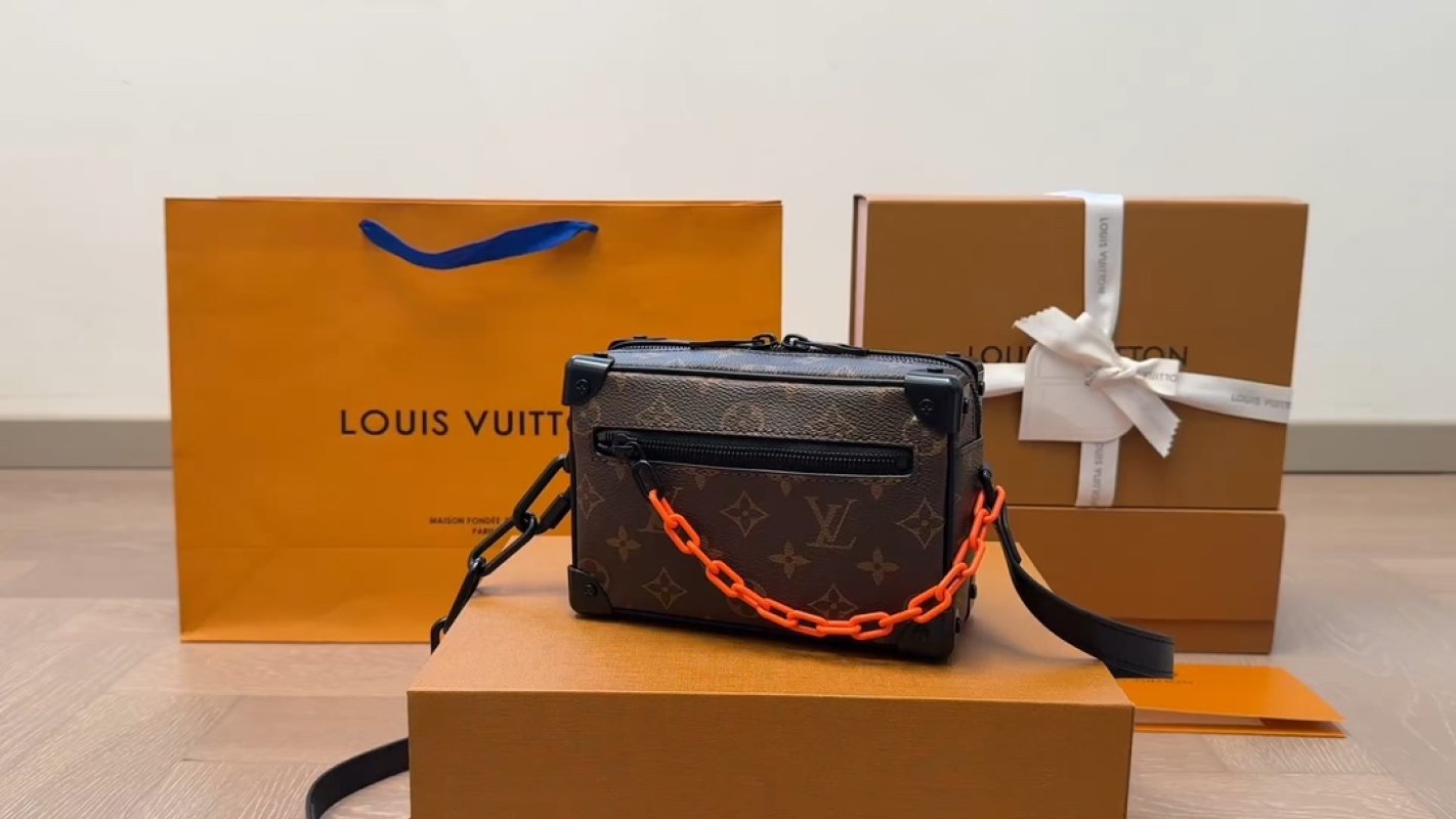 Louis Vuitton Monogram Canvas Crossbody Bag with Orange Chain Strap