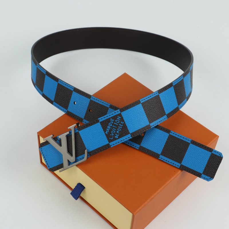 Louis Vuitton Damier Azur Blue Checkered Leather Belt