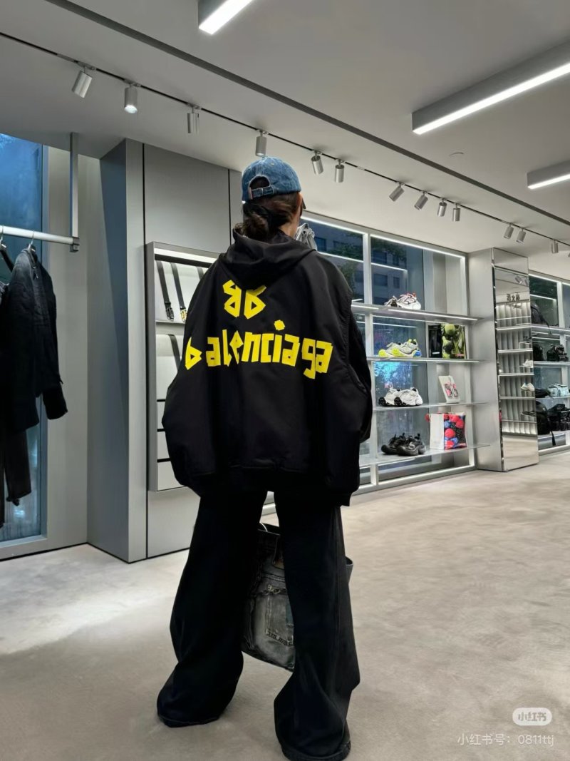 Balenciaga Black Yellow Logo Oversized Jacket