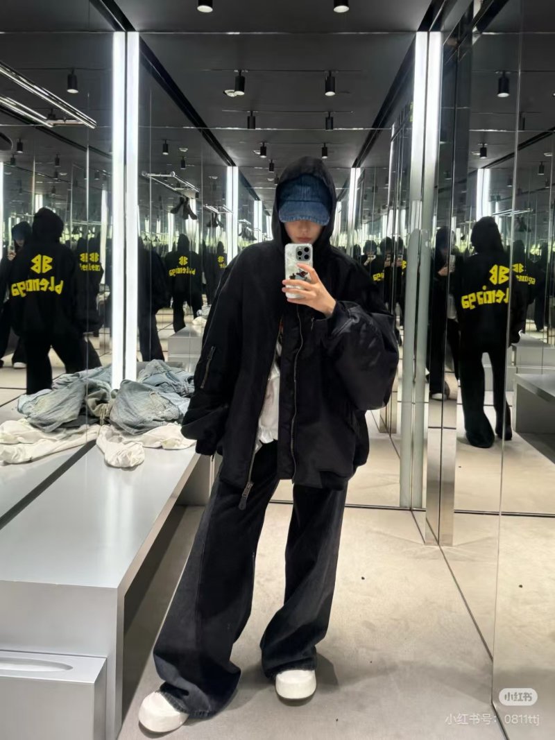 Balenciaga Black Yellow Logo Oversized Jacket view