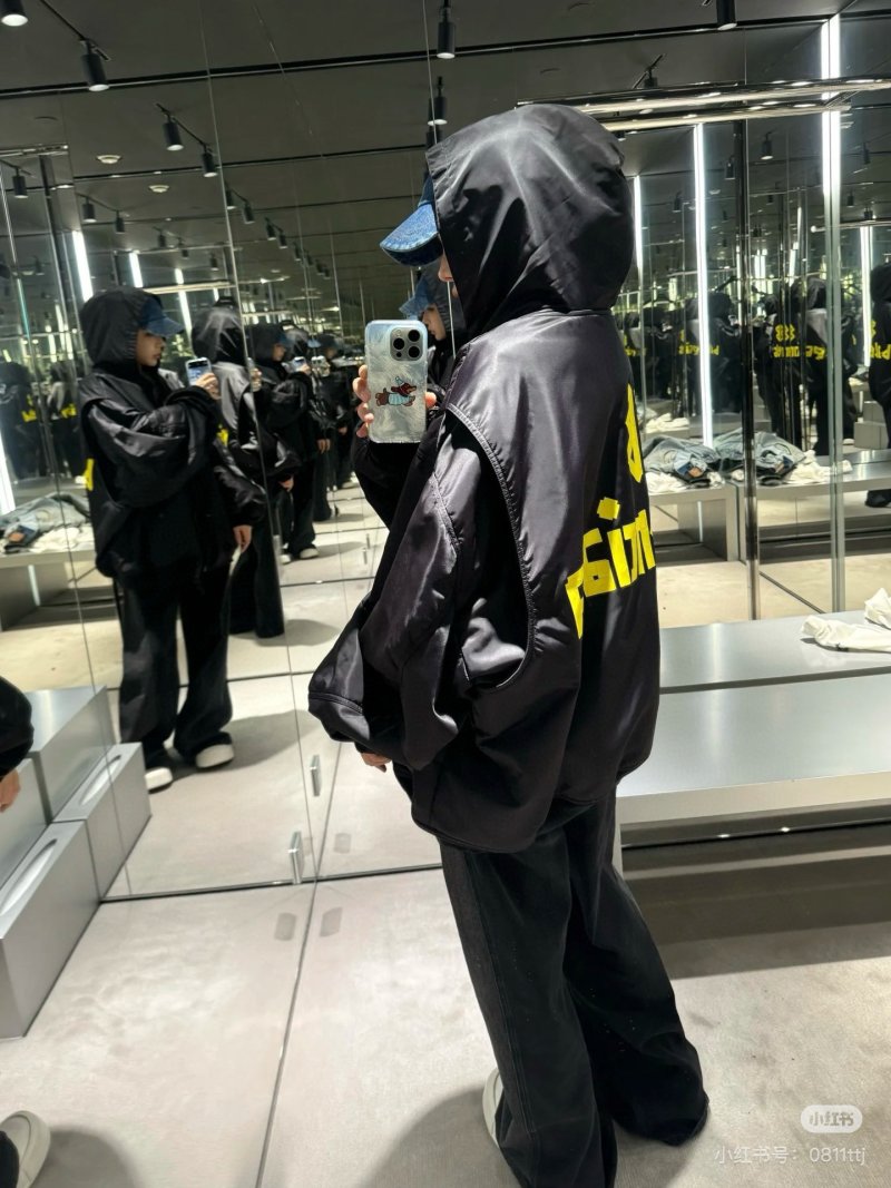 Balenciaga Black Yellow Logo Oversized Jacket view