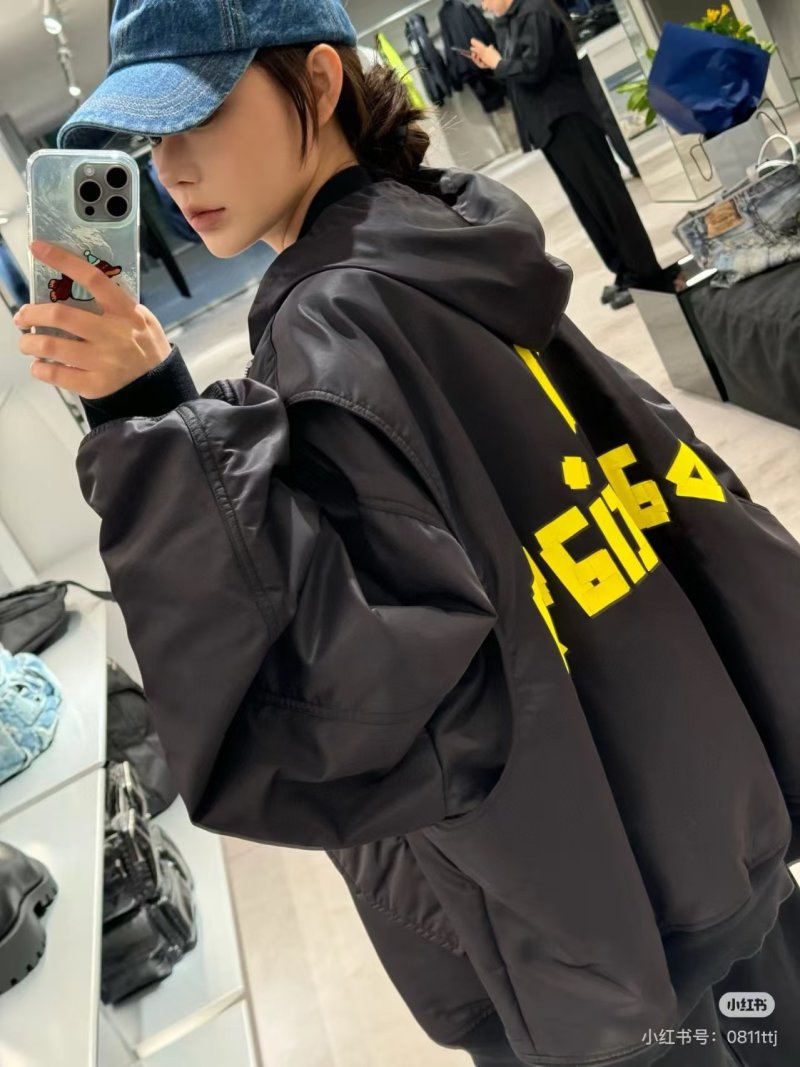 Balenciaga Black Yellow Logo Oversized Jacket view
