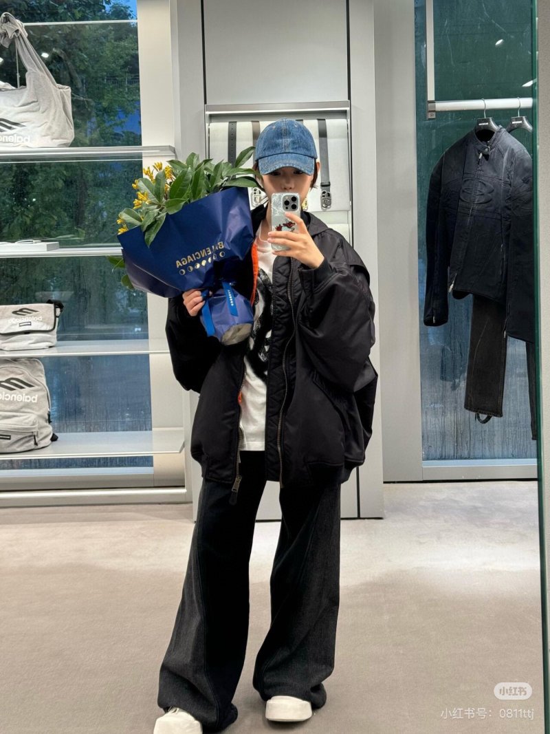 Balenciaga Black Yellow Logo Oversized Jacket view