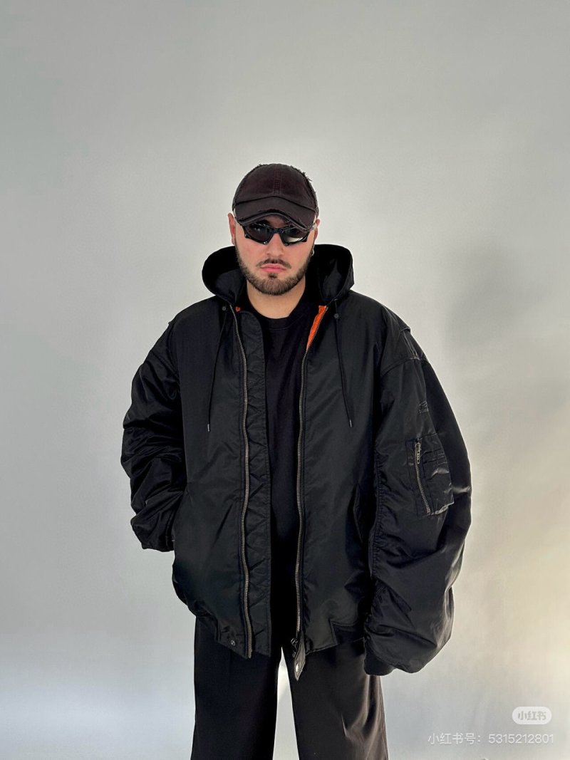 Balenciaga Black Yellow Logo Oversized Jacket view