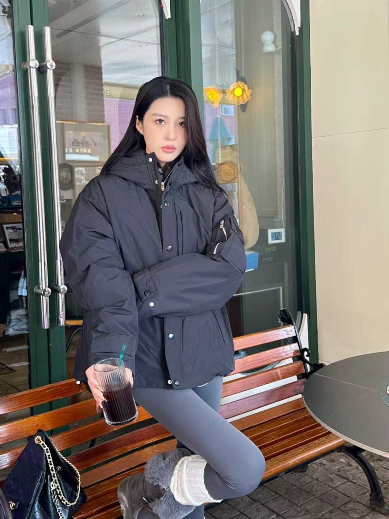 Black Puffy Down Jacket - Oversized Fit