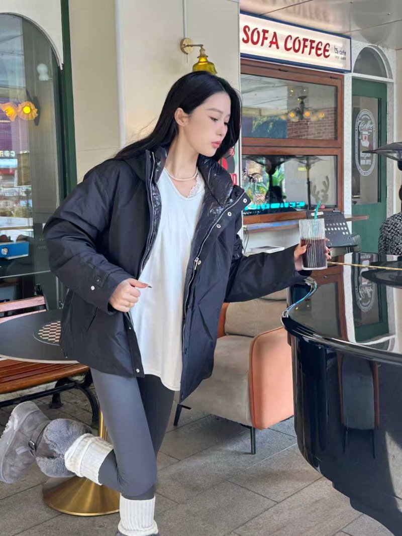 Black Puffy Down Jacket - Oversized Fit view
