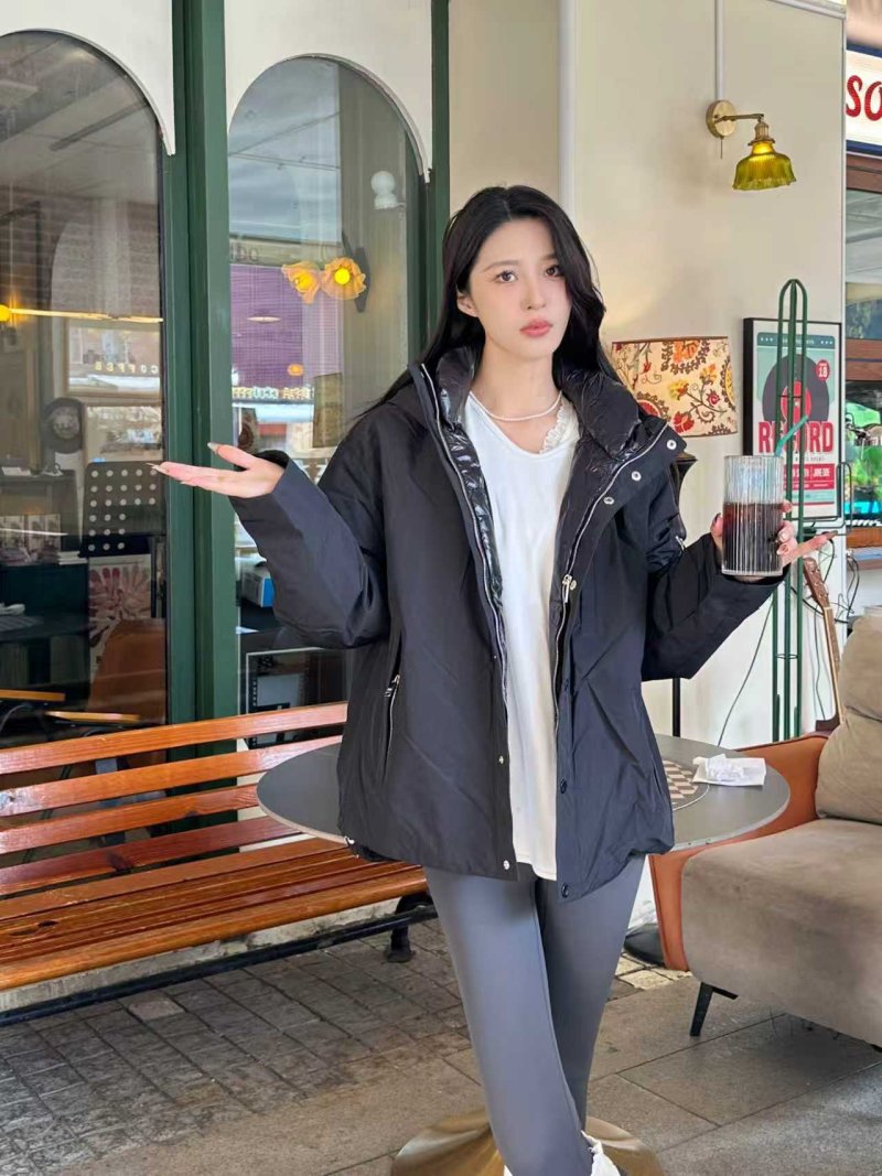 Black Puffy Down Jacket - Oversized Fit view