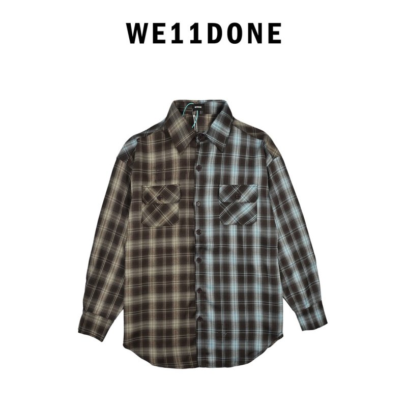 We11done Mixed Plaid Long Sleeve Shirt – Brown/Blue