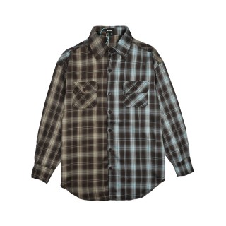 We11done Mixed Plaid Long Sleeve Shirt – Brown/Blue view 3