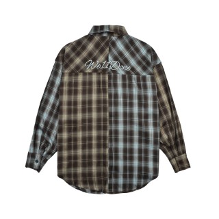 We11done Mixed Plaid Long Sleeve Shirt – Brown/Blue view 4