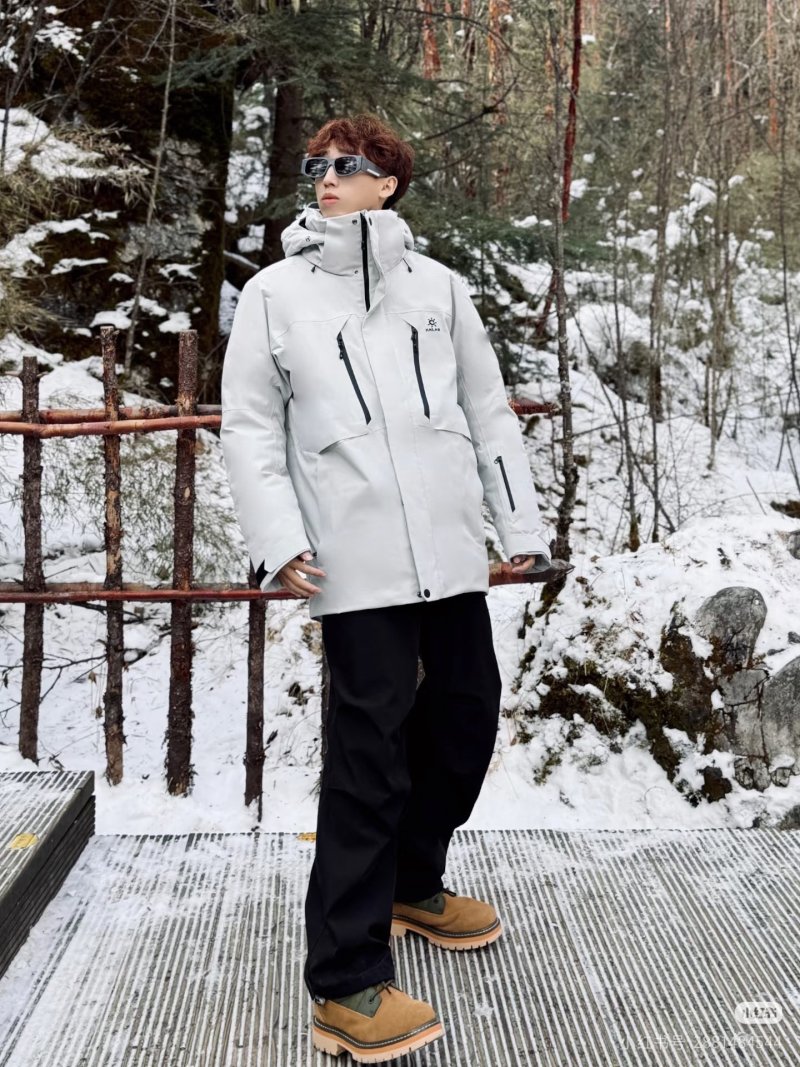 Essentials White & Black Color-Block Down Jacket view
