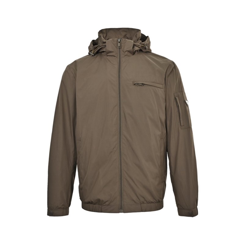 Prada Chest Pocket Hooded Windbreaker Jacket - Taupe
