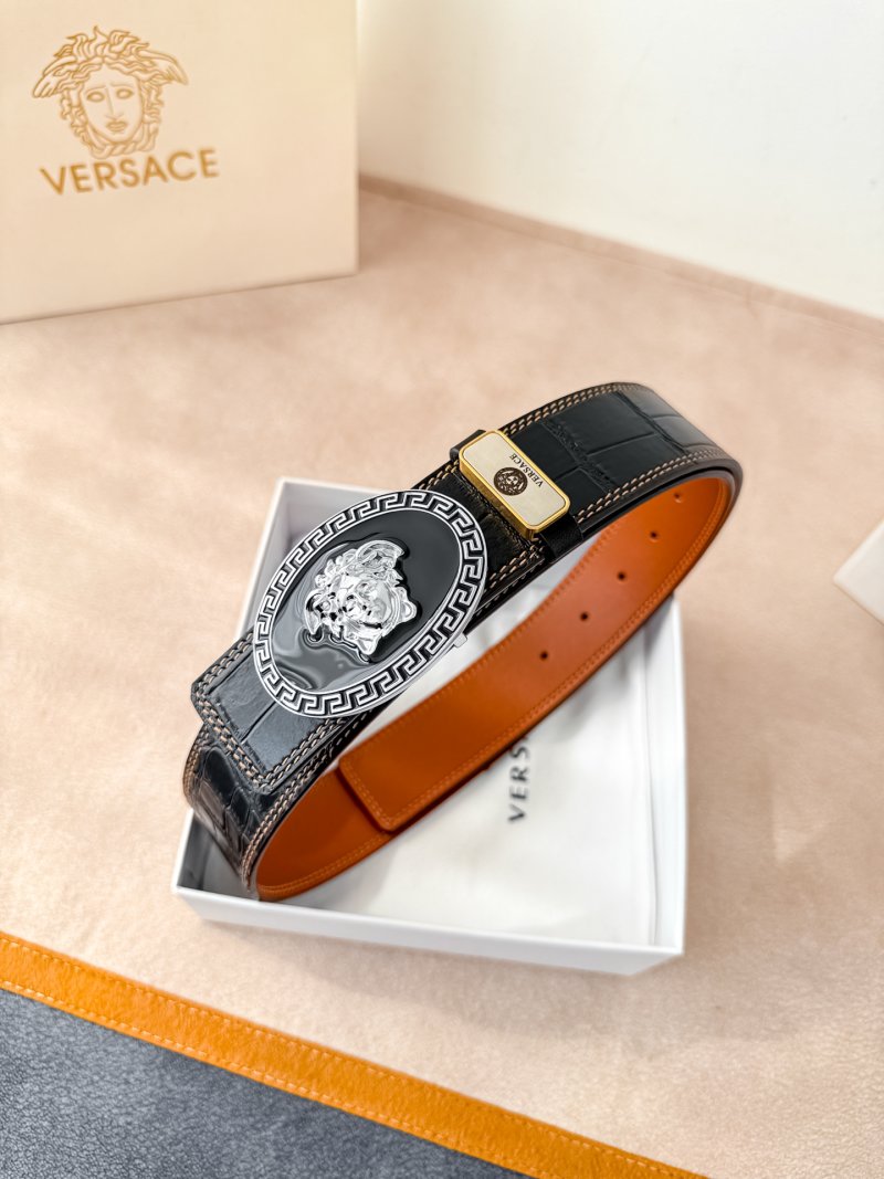 Versace Medusa Head Crocodile Leather Belt - Black view