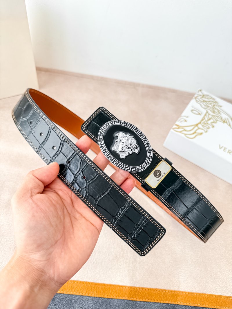 Versace Medusa Head Crocodile Leather Belt - Black view